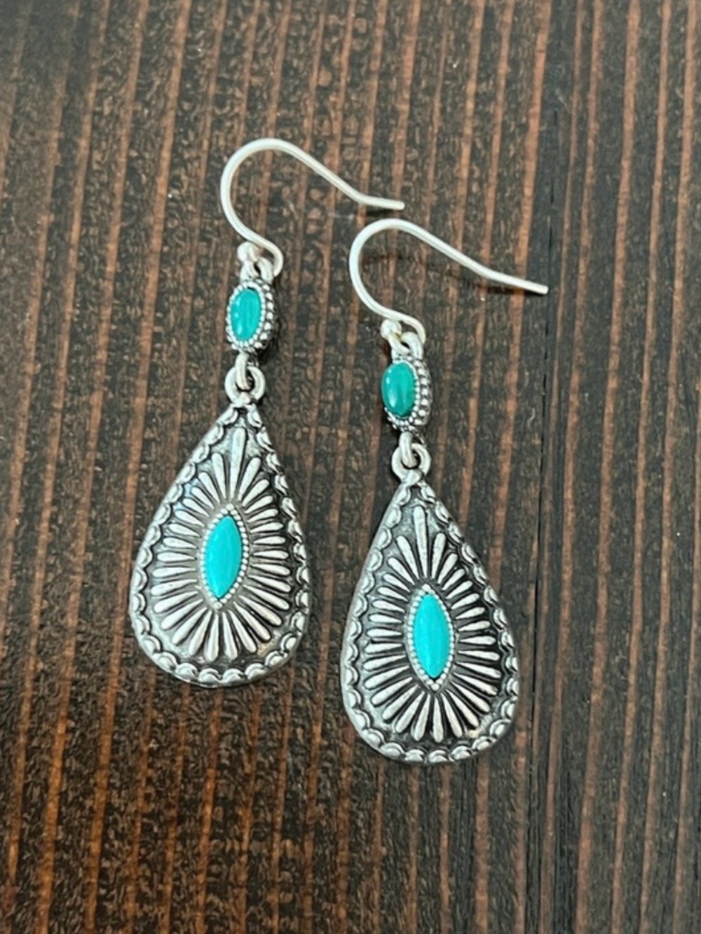 Turquoise Teardrop Silver-Tone Dangle Earrings - Women Jewelry